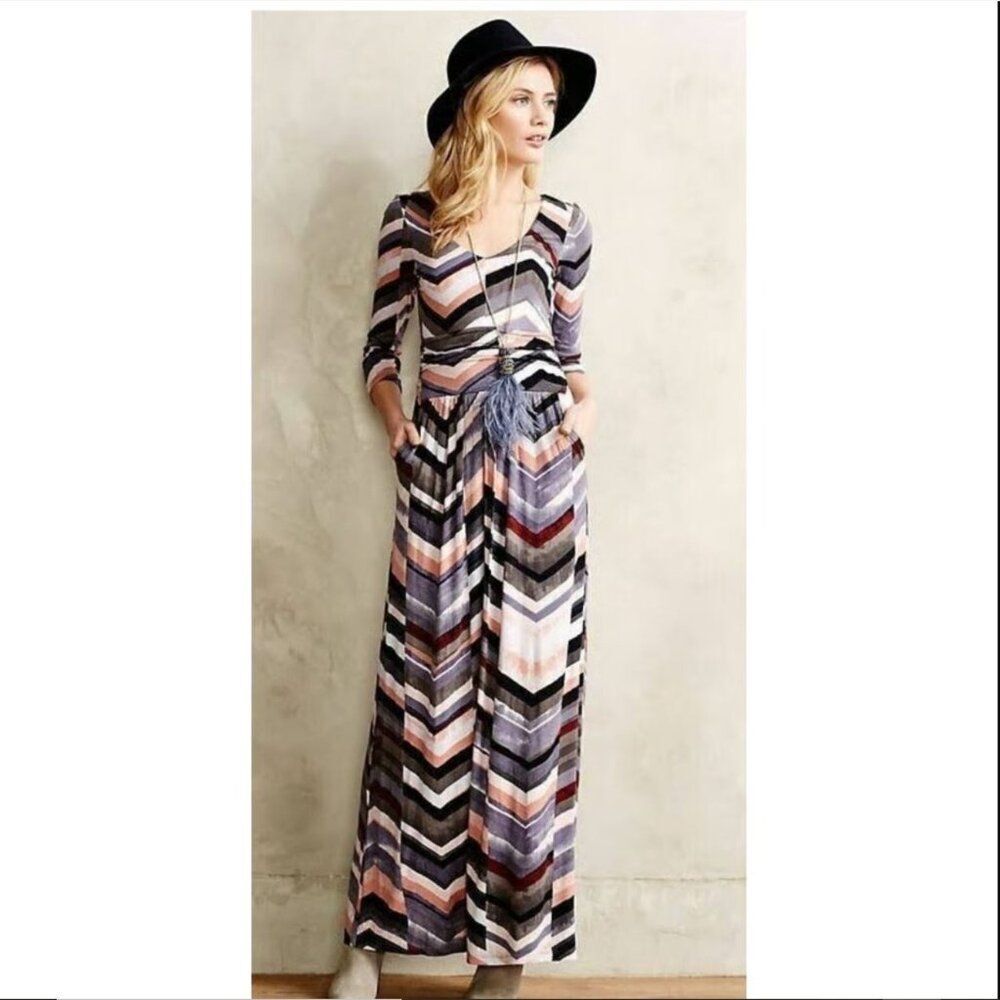 Maeve Novella Chevron Maxi Dress Size S